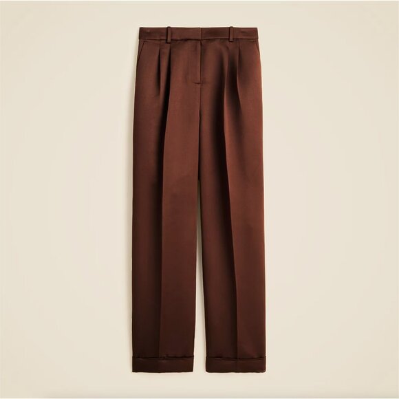 J. CREW Wide-leg pleated pant duchesse satin Brown $198 EUC 6 - Picture 1 of 7